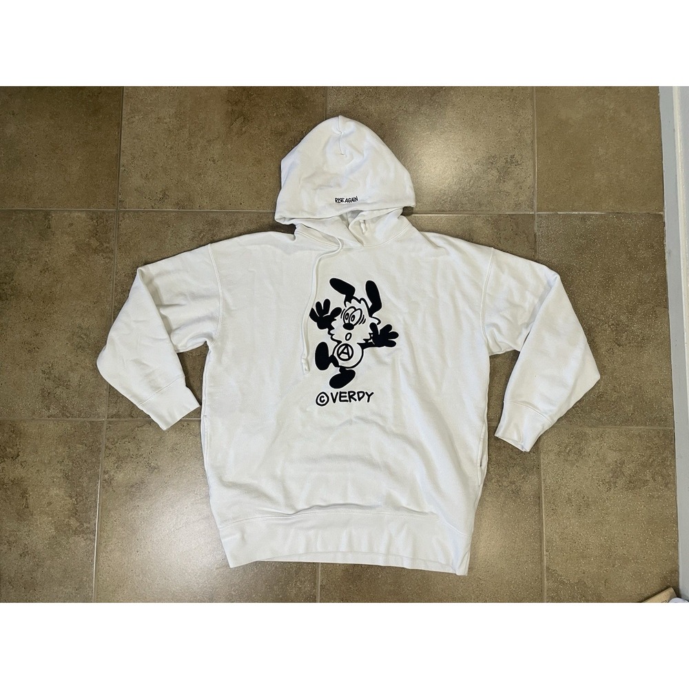 Uniqlo UT x VERDY Mens Sz L Rise Again White Graphic Pullover Hoodie